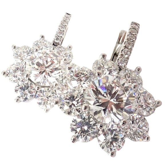 Authentic! T Foster & Co Platinum Flower 4.84ctw Diamond Stud Halo Earrings GIA - Picture 2 of 12